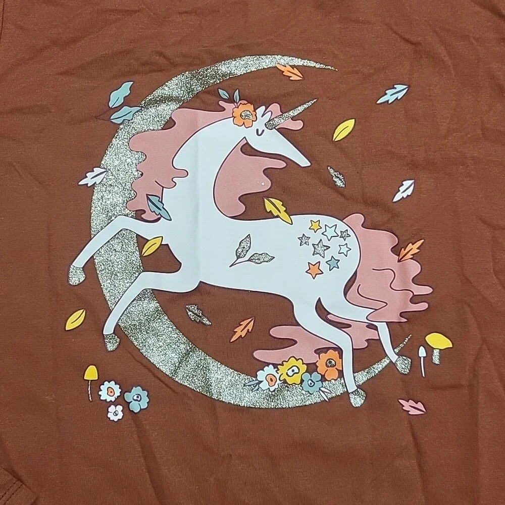 Girls Long Sleeves Graphic Tee Shirt - Cat & Jack Dark Chestnut Medium Sz 8 Top